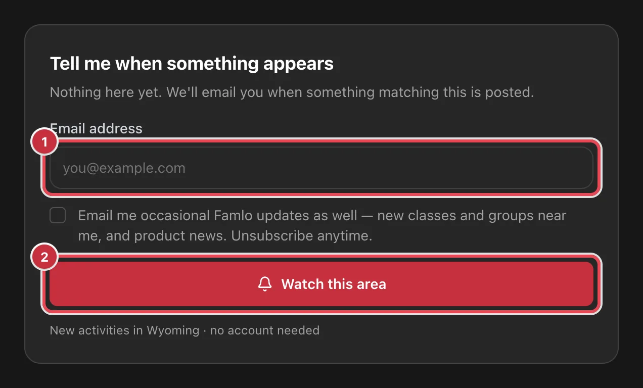 The Tell me when something appears card with the Email address field and the Watch this area button highlighted