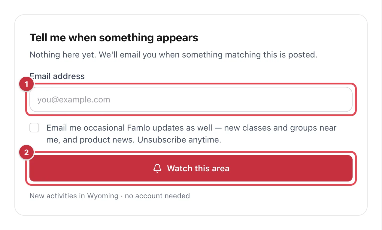 The Tell me when something appears card with the Email address field and the Watch this area button highlighted