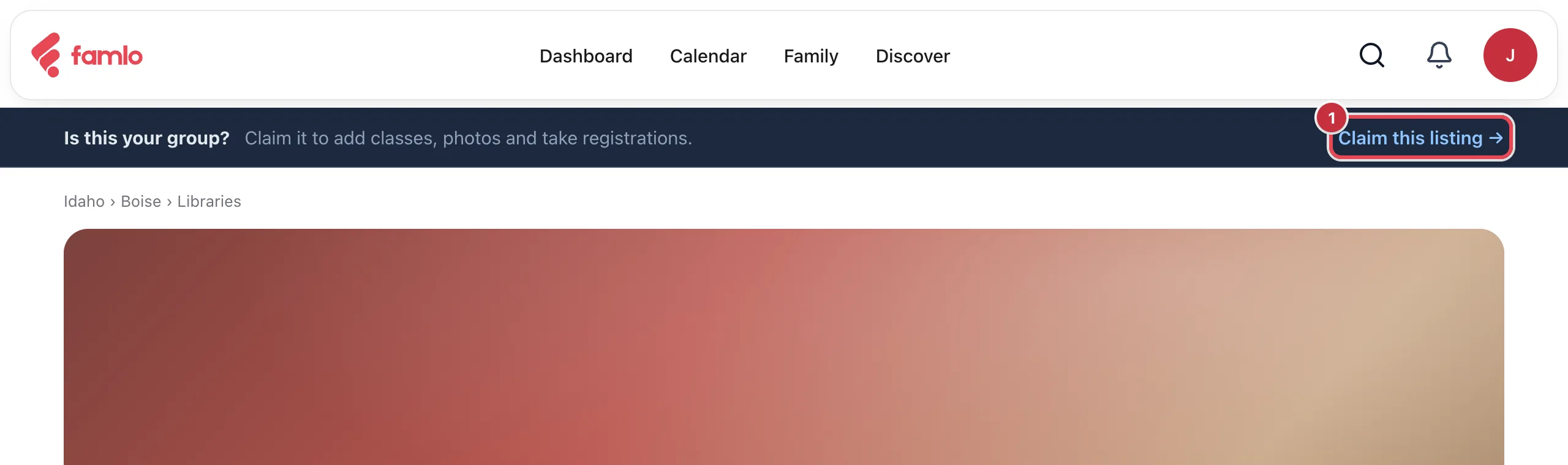 An unclaimed listing with the Is this your group? bar and Claim this listing highlighted