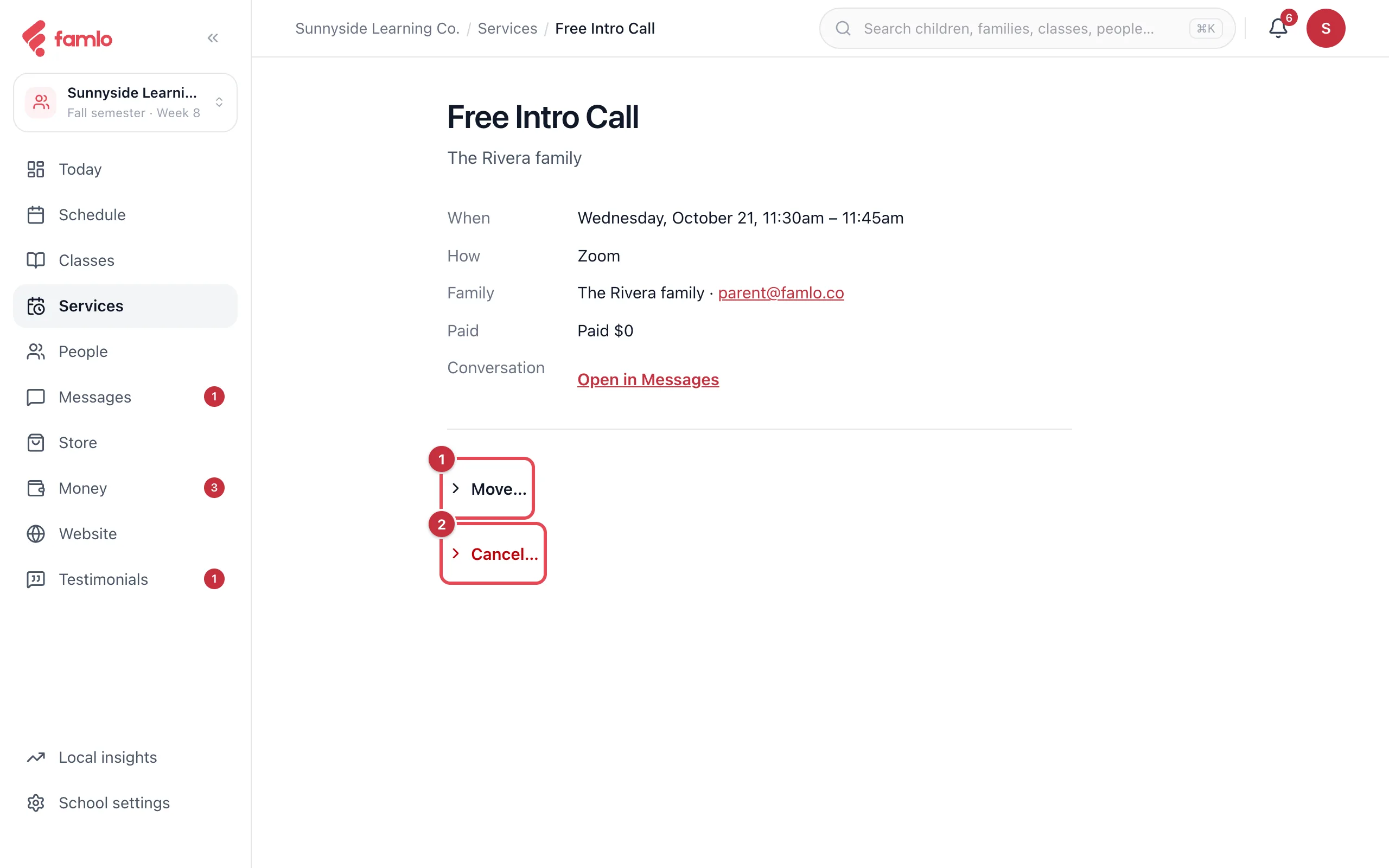 An appointment with Move… and Cancel… highlighted