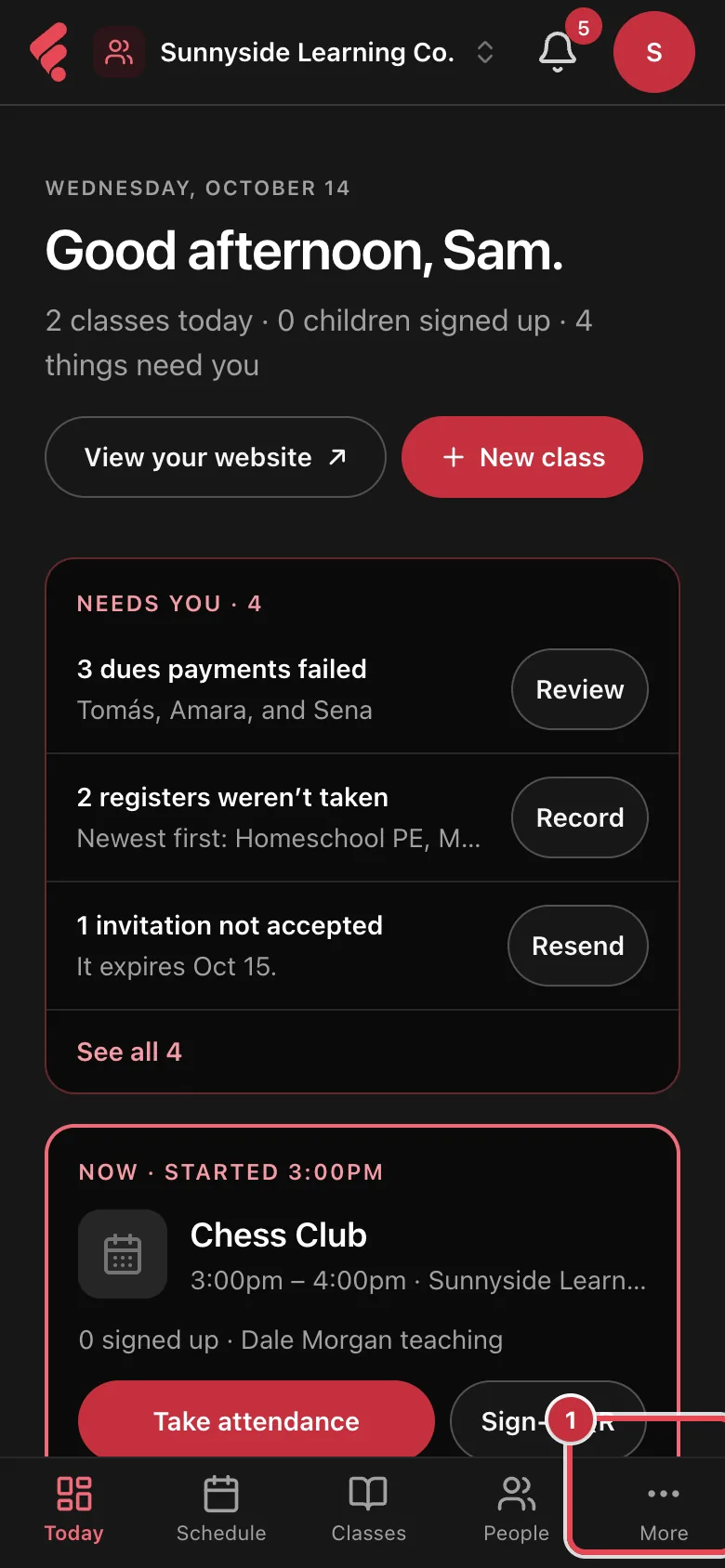 Today on a phone, with the tab bar at the bottom and More highlighted